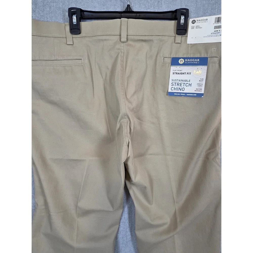 Haggar Straight Fit Men's 42x29 Sustainable Stretch‎ Chino Pants Flat Front NEW